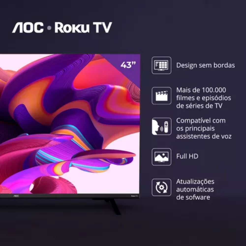 Smart Tv Full Hd 43 Polegadas Aoc Sistema Roku Tv Wi-fi HDMI Smart Tv Full Hd 43 Polegadas Aoc Sistema Roku Tv Wi-fi HDMI